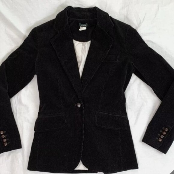 J.Crew Womens Size 0 Corduroy Black One Button Blazer Lined Cotton Cord Preppy - Picture 1 of 9